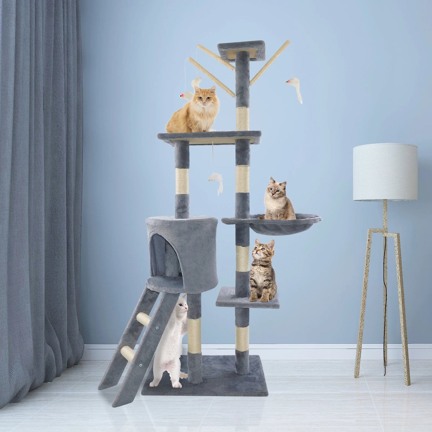 PawPure Cat Tower – Multi-Level Tree with Scratcher & Hanging Toys
