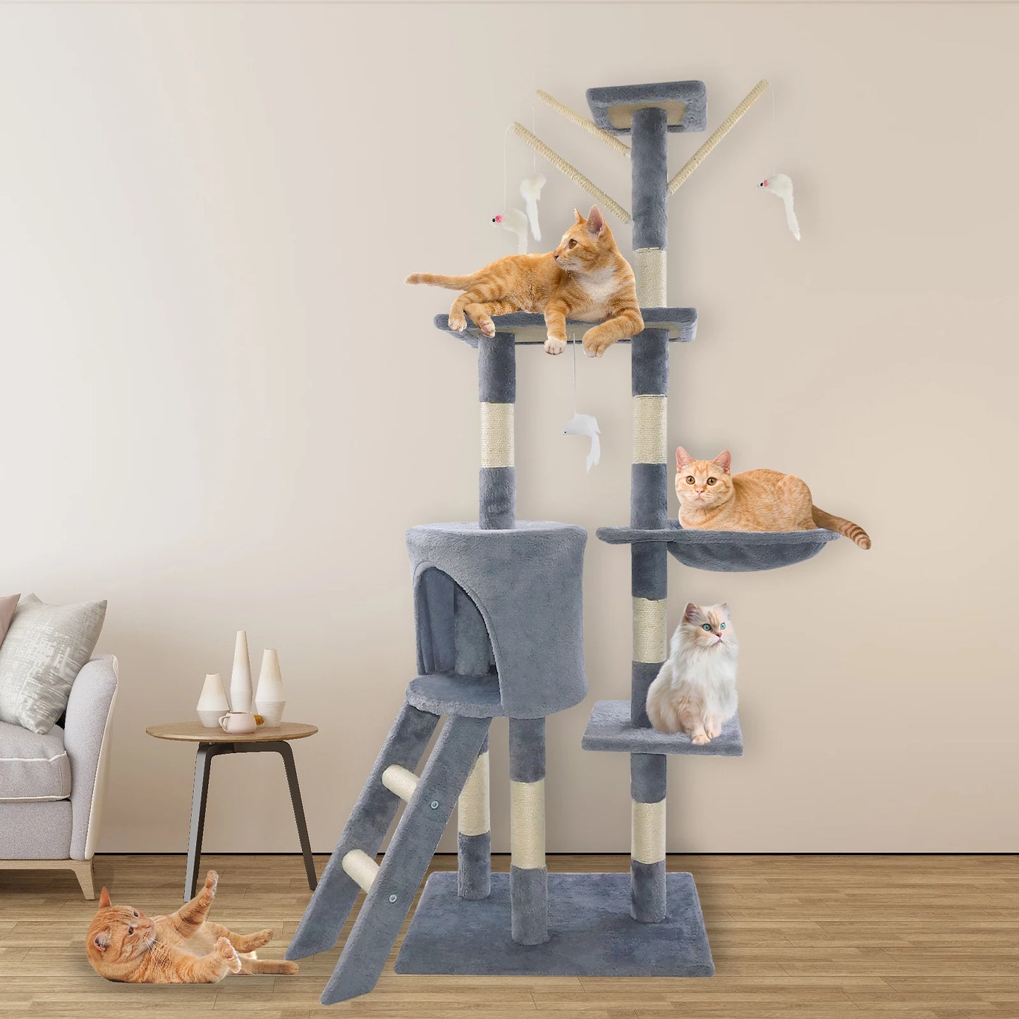 PawPure Cat Tower – Multi-Level Tree with Scratcher & Hanging Toys