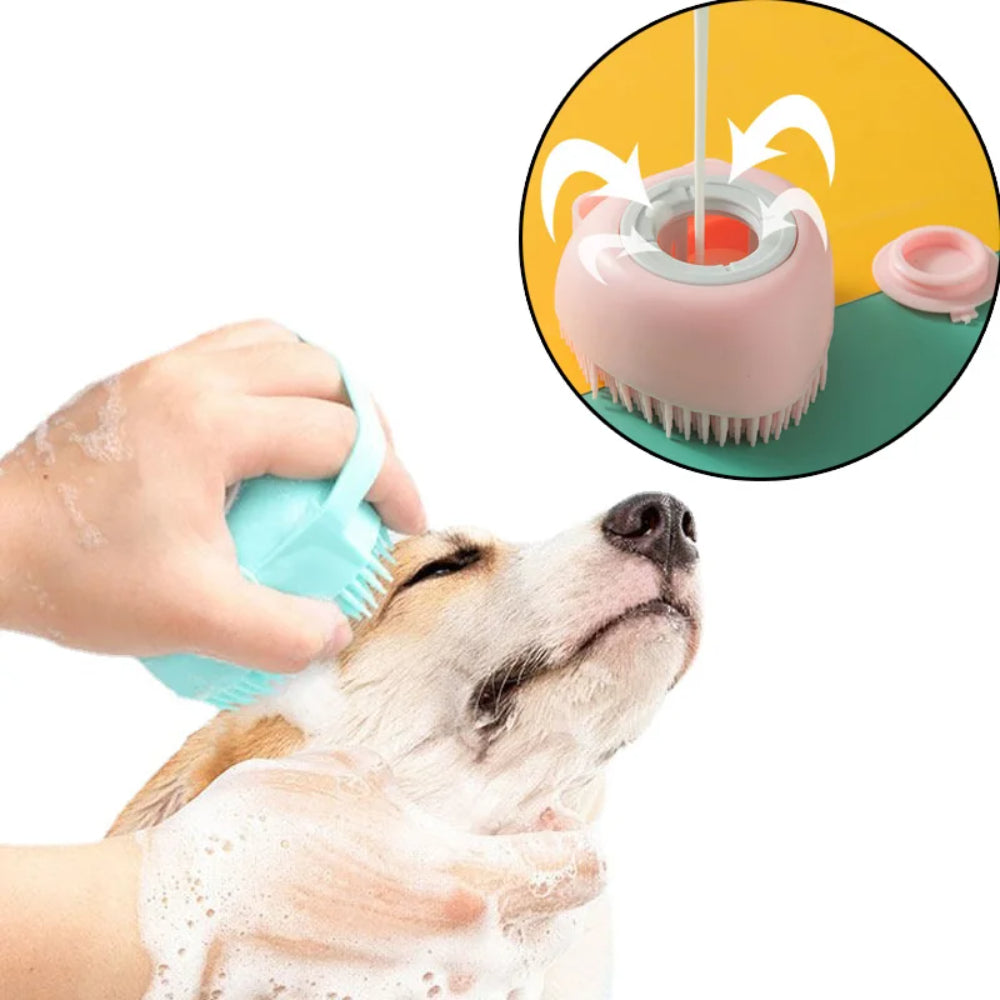 2-in-1 Pet Bath Brush – Silicone Grooming Brush with Shampoo Dispenser