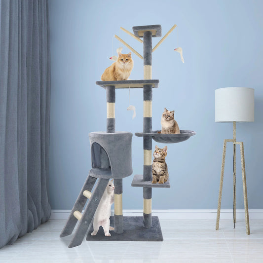 PawPure Cat Tower – Multi-Level Tree with Scratcher & Hanging Toys