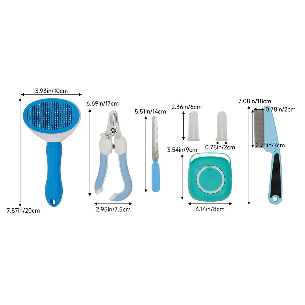 7-Piece Pet Grooming Kit – Brushes, Nail Clippers & Toothbrushes for Cats & Dogs