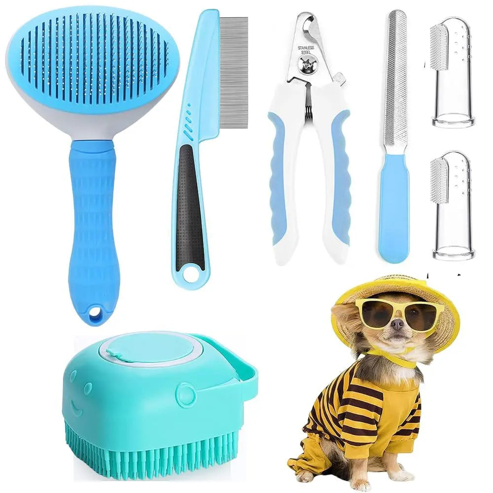 7-Piece Pet Grooming Kit – Brushes, Nail Clippers & Toothbrushes for Cats & Dogs