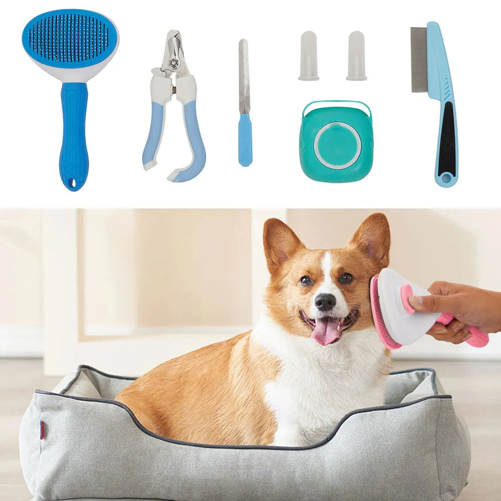 7-Piece Pet Grooming Kit – Brushes, Nail Clippers & Toothbrushes for Cats & Dogs
