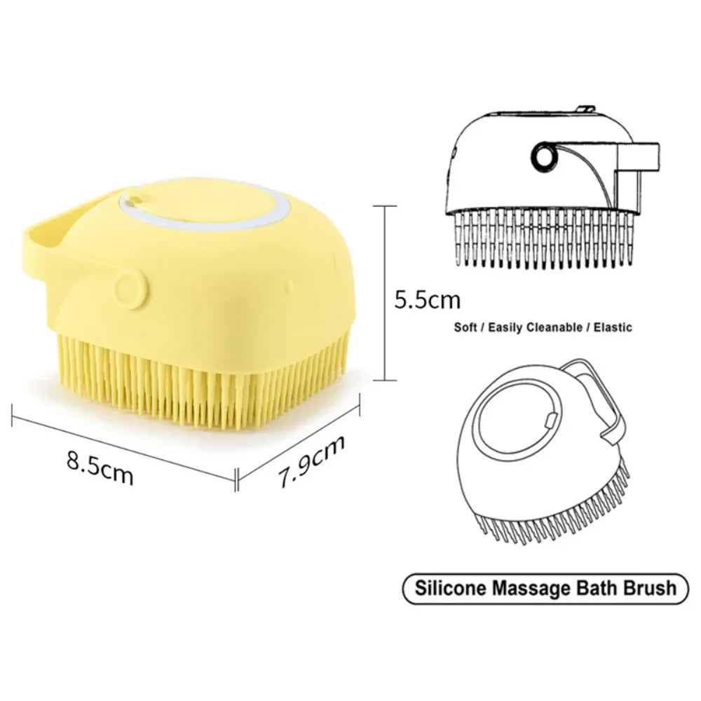 2-in-1 Pet Bath Brush – Silicone Grooming Brush with Shampoo Dispenser