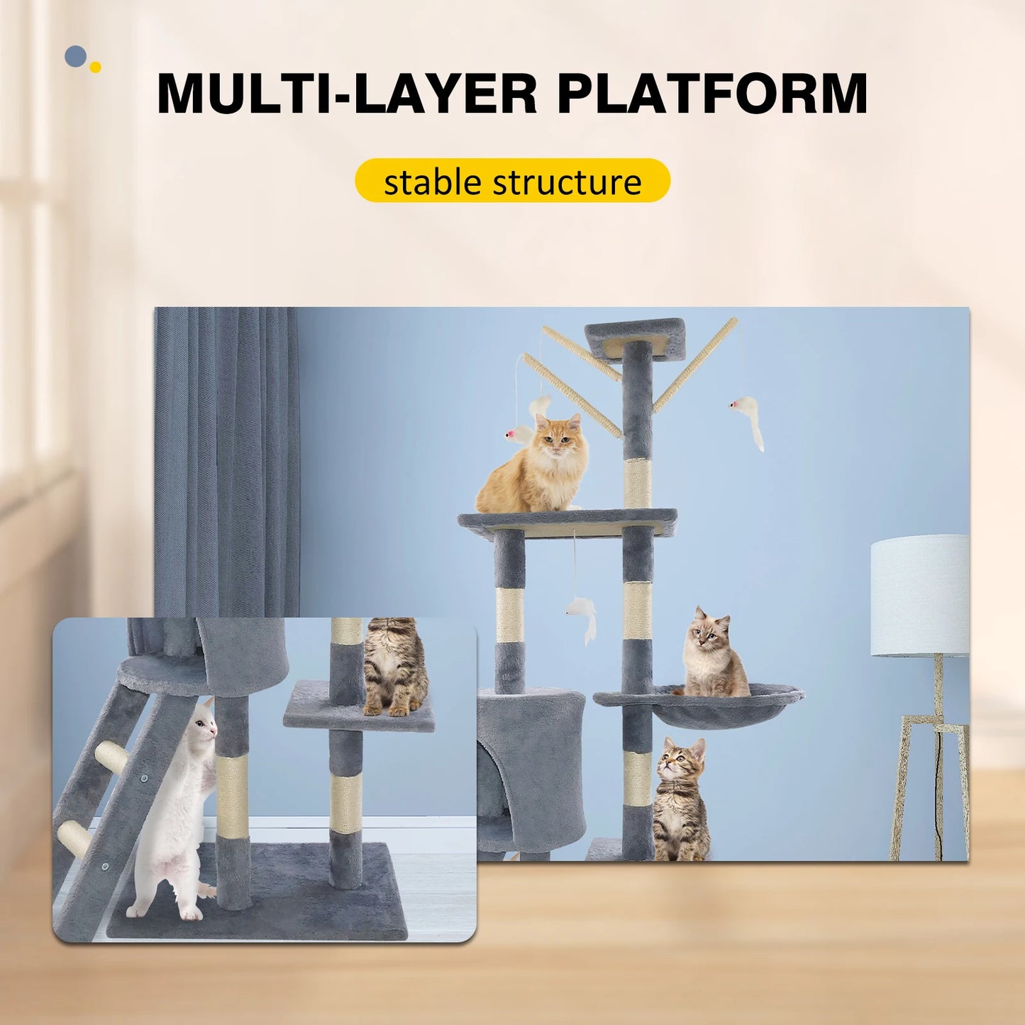 PawPure Cat Tower – Multi-Level Tree with Scratcher & Hanging Toys