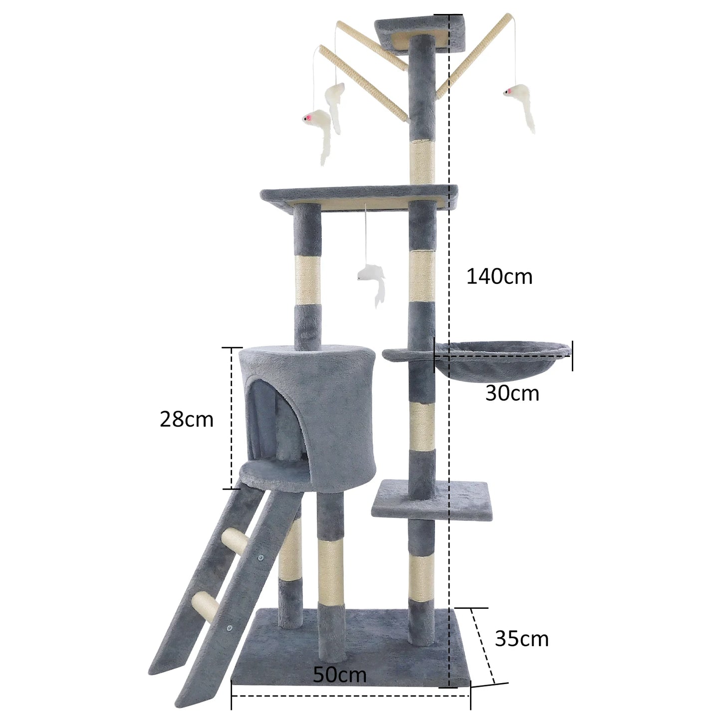 PawPure Cat Tower – Multi-Level Tree with Scratcher & Hanging Toys