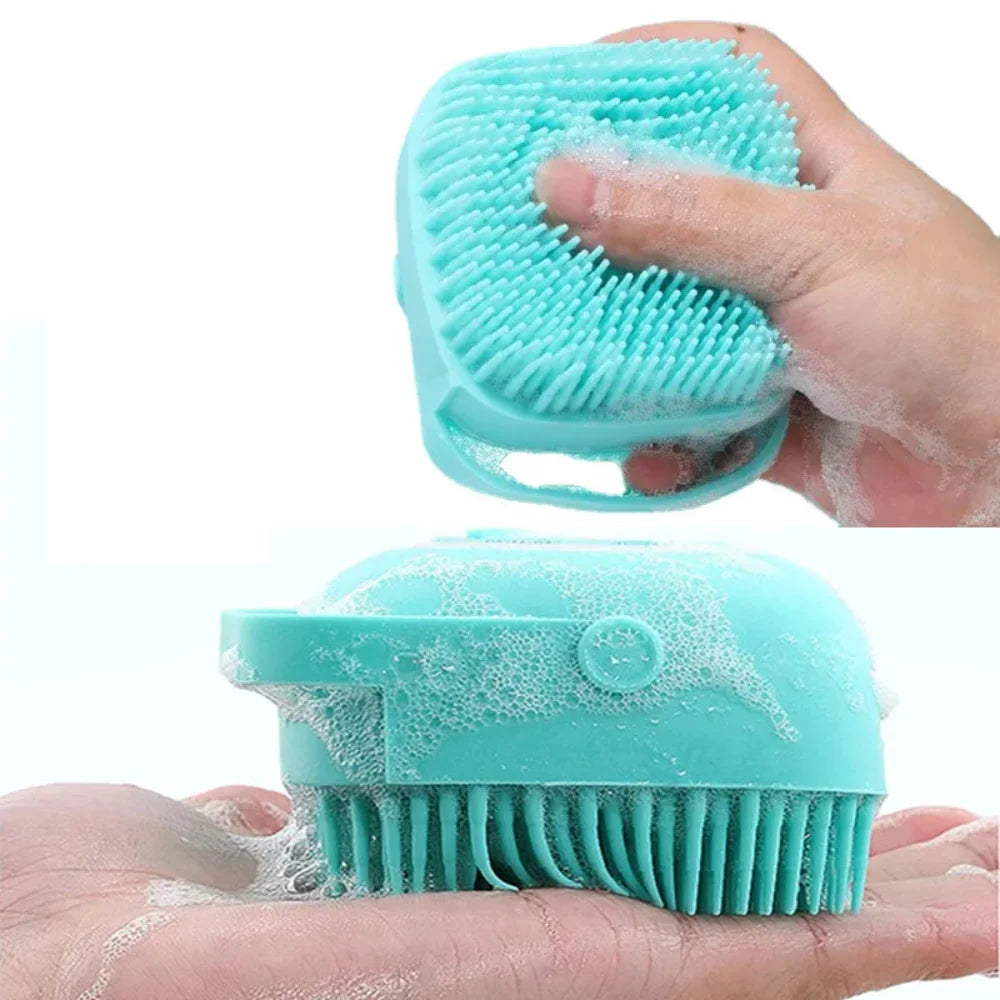 2-in-1 Pet Bath Brush – Silicone Grooming Brush with Shampoo Dispenser