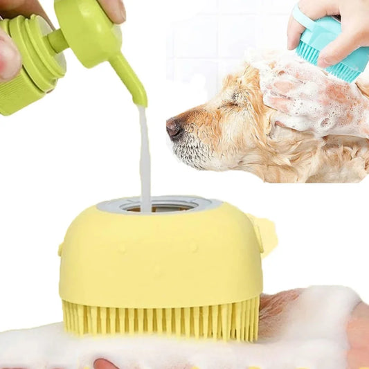 2-in-1 Pet Bath Brush – Silicone Grooming Brush with Shampoo Dispenser