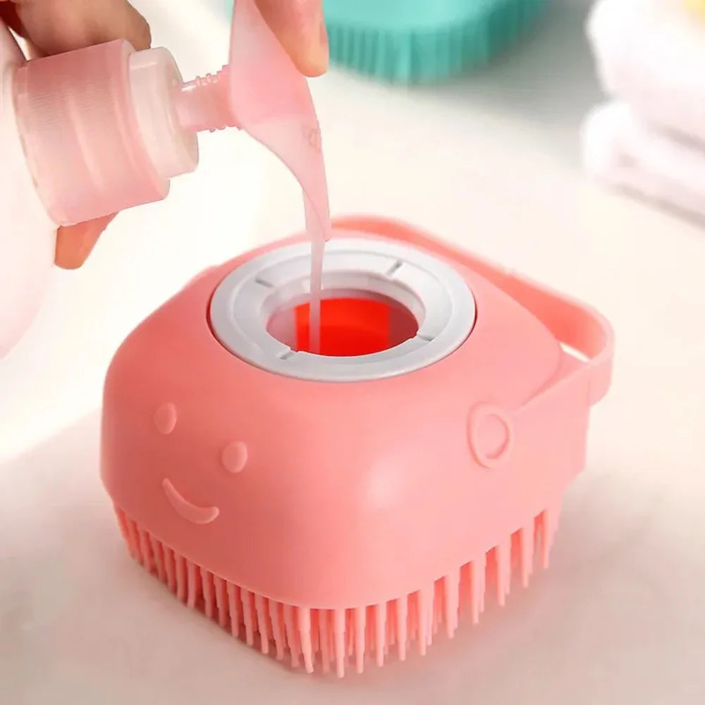 2-in-1 Pet Bath Brush – Silicone Grooming Brush with Shampoo Dispenser